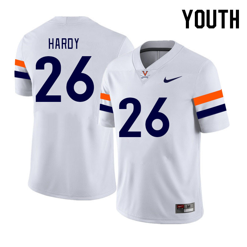 Youth #26 Caleb Hardy Virginia Cavaliers College Football Jerseys Stitched Sale-White - Click Image to Close